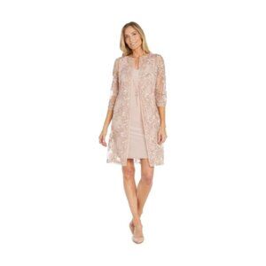R & M Richards Pink Lace Dress with Sheer Jacket